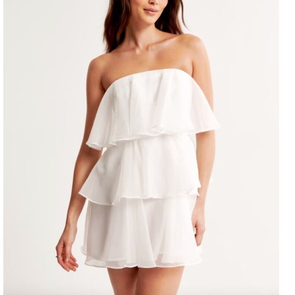 Abercrombie & Fitch White Strapless Tiered Mini Dress
